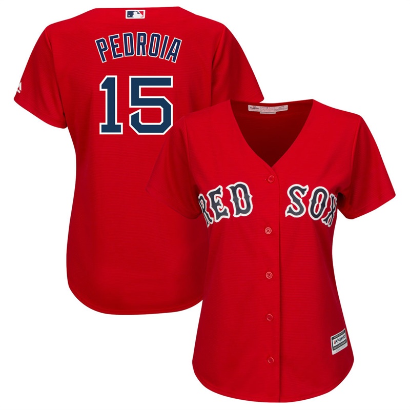 Women Boston Red Sox #15 Dustin Pedroia Alternate Red Cool Base Jersey