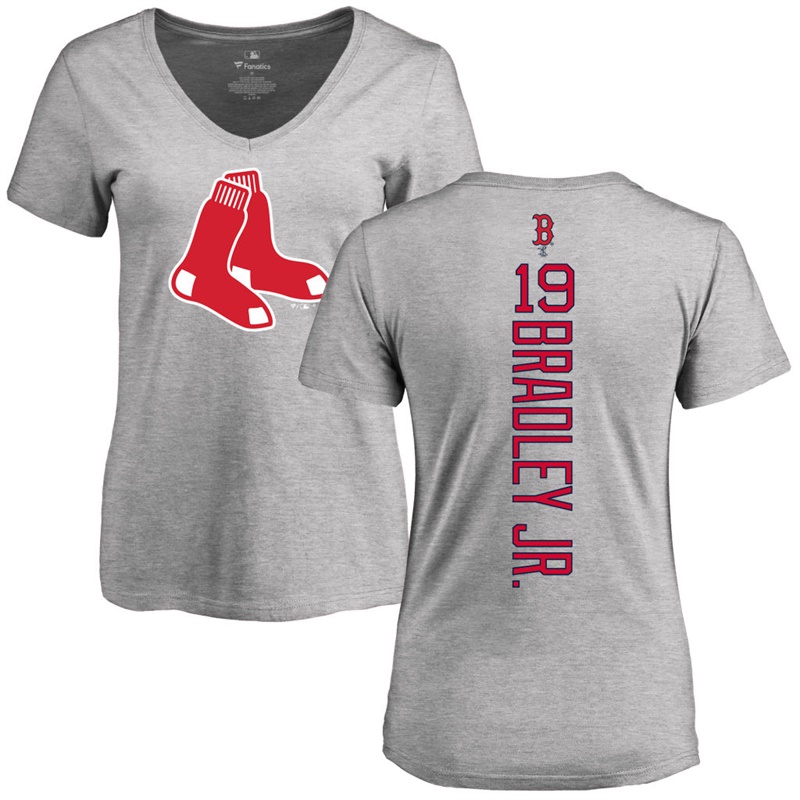 Women Boston Red Sox Jackie Bradley Jr. #19 Grey Backer Slim Fit T-Shirt