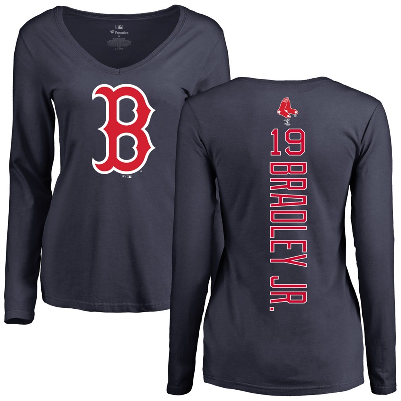 Women Boston Red Sox Jackie Bradley Jr. #19 Navy Slim Fit Long Sleeve T-Shirt