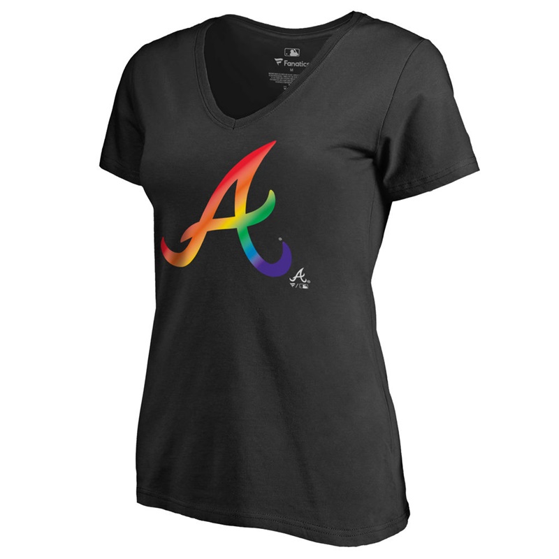 Women Atlanta Braves V-Neck Pride Black T-Shirt