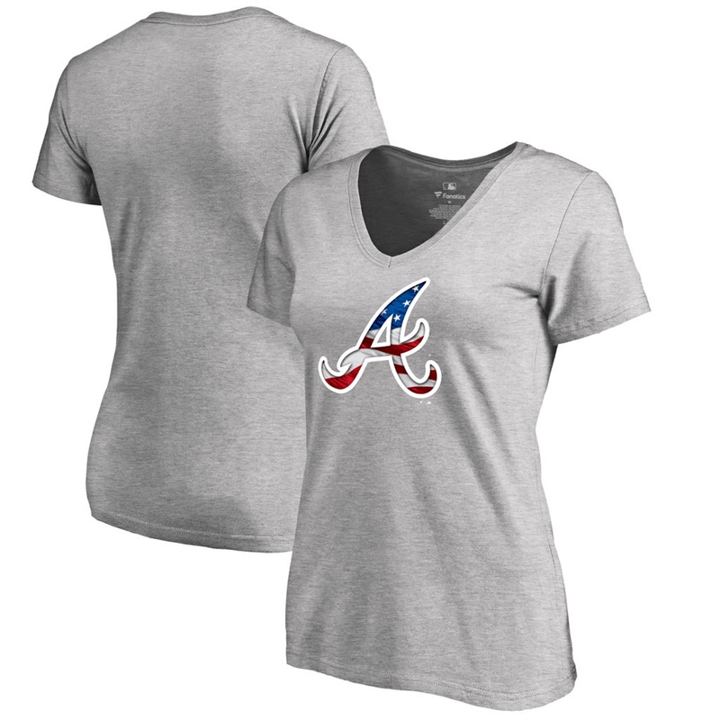 Women Atlanta Braves Slim Fit Banner Wave Gray T-Shirt