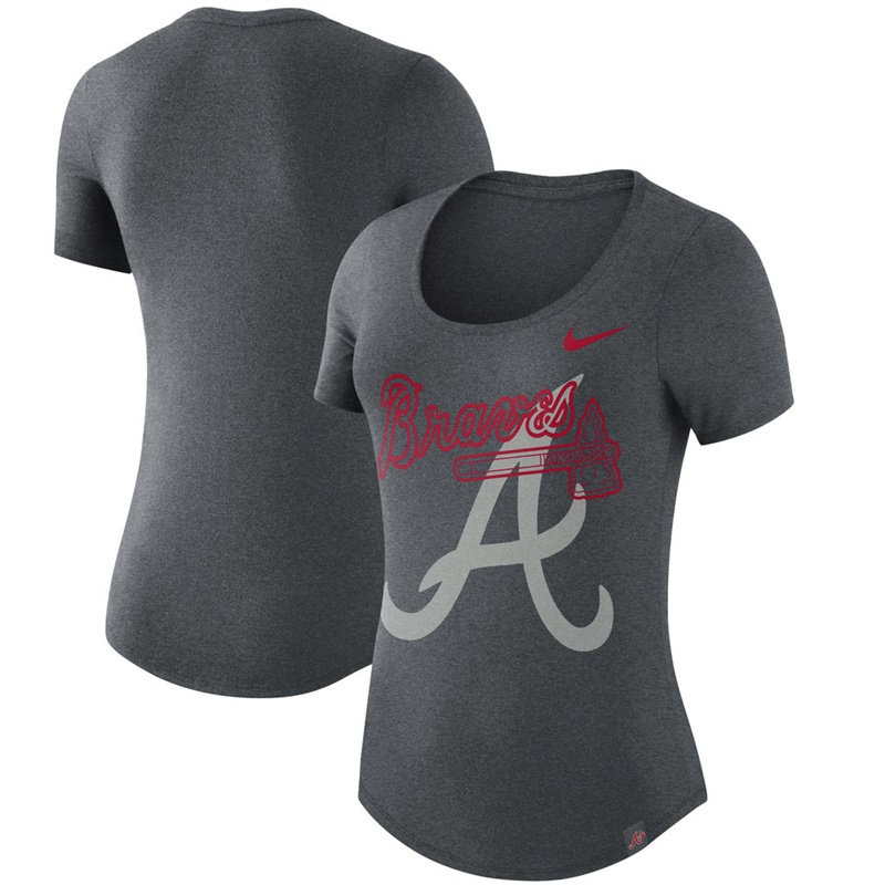 Women Atlanta Braves Burnout Scoop Neck Performance Navy T-Shirt