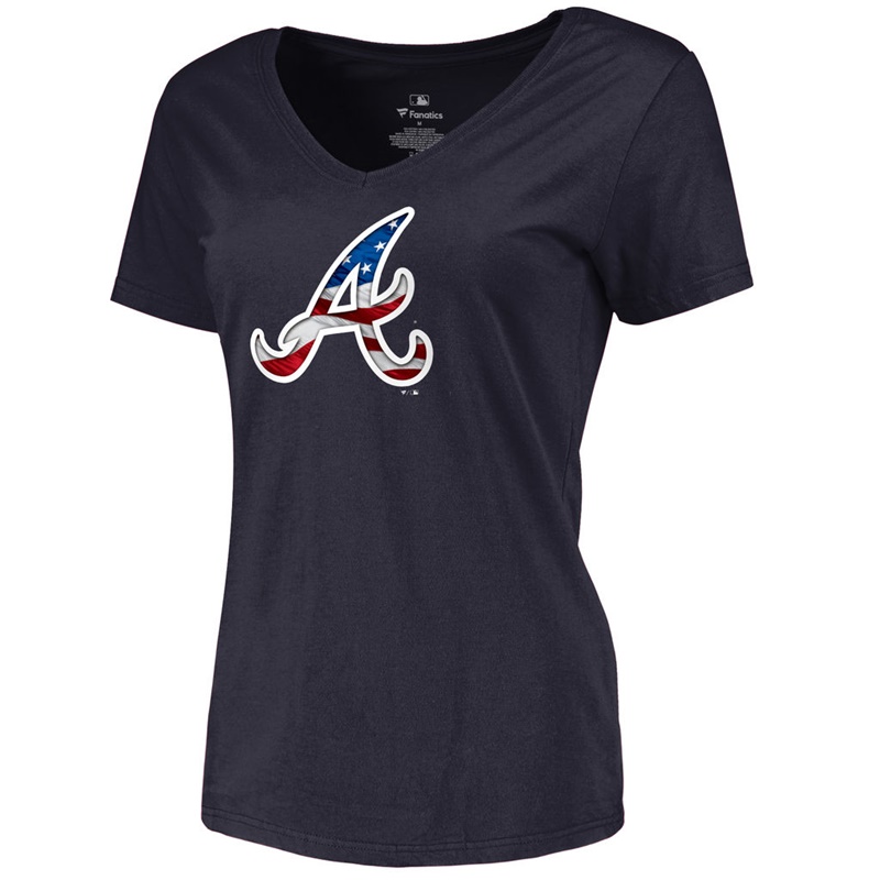 Women Atlanta Braves Slim Fit Banner Wave Navy T-Shirt