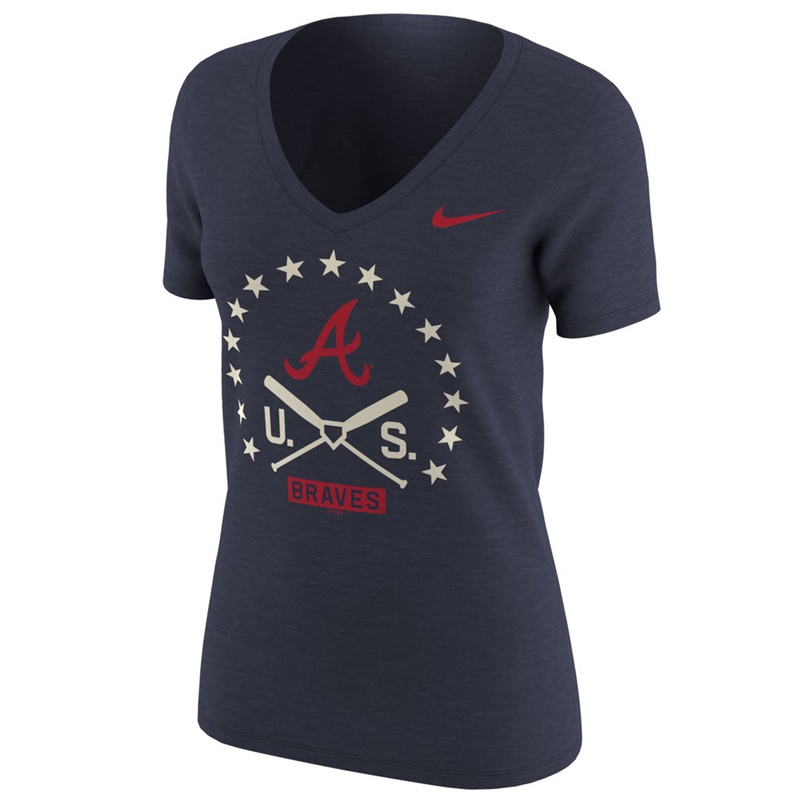 Atlanta Braves Navy V-Neck Memorial Day T-Shirt -  Women