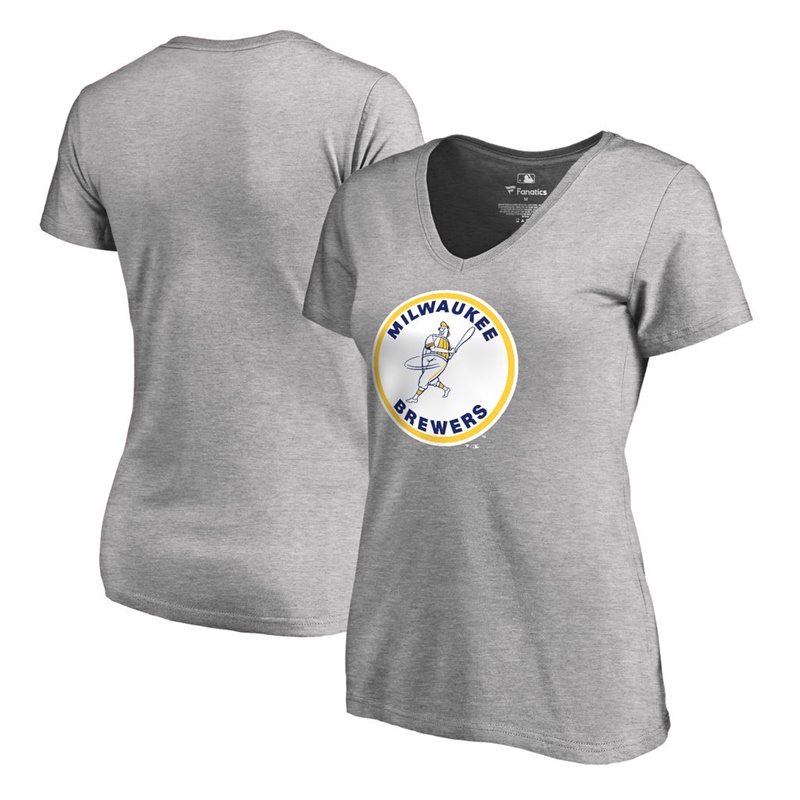 Women Milwaukee Brewers Gray Cooperstown Collection Forbes T-Shirt