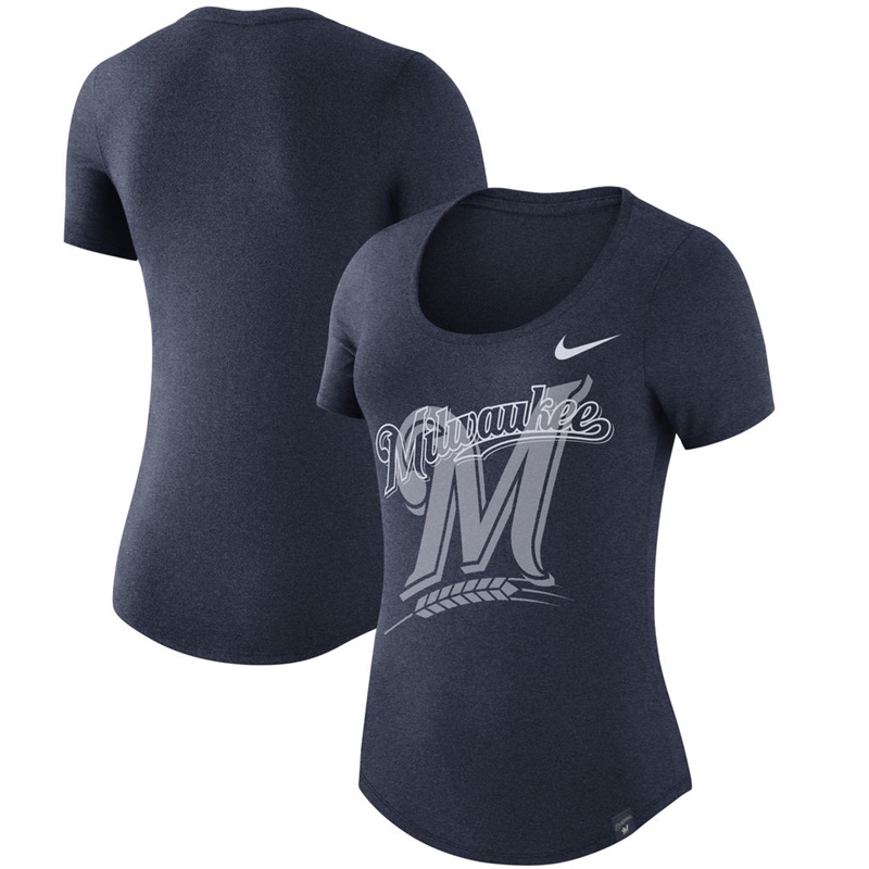 Women Milwaukee Brewers Burnout Scoop Neck Performance Navy T-Shirt