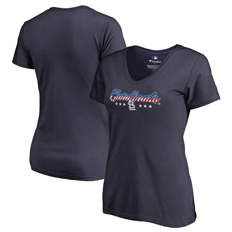 Women St. Louis Cardinals Navy Spangled Script T-Shirt