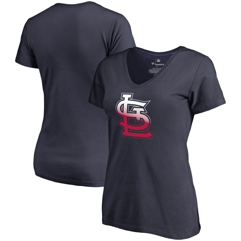 Women St. Louis Cardinals Navy V-Neck Gradient Logo T-Shirt