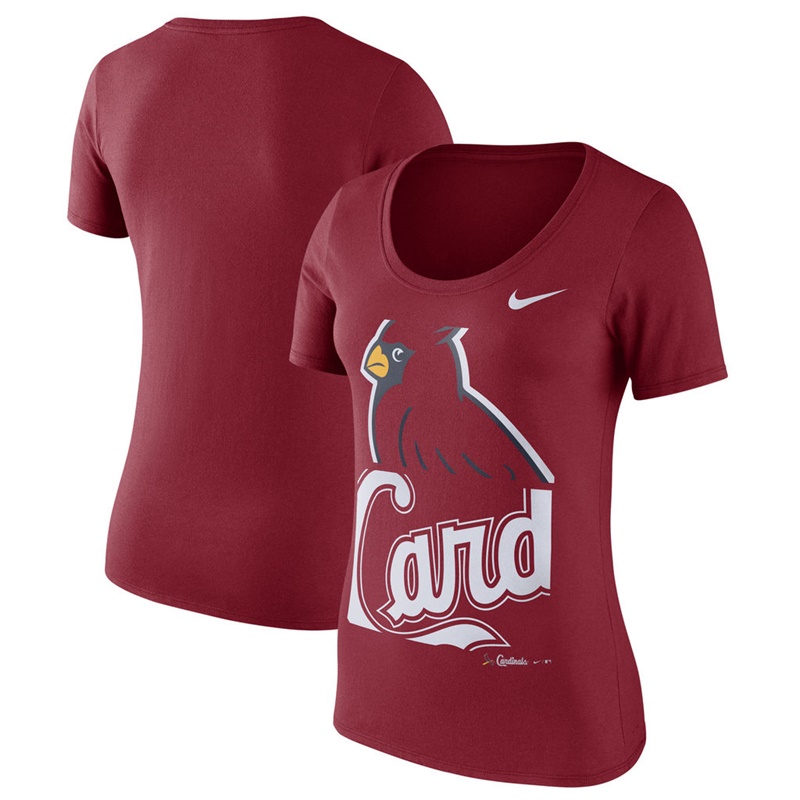 Women St. Louis Cardinals Red Stack Logo Scoop Neck T-Shirt