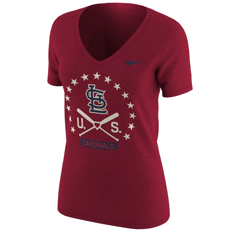 St. Louis Cardinals Red V-Neck Memorial Day T-Shirt -  Women