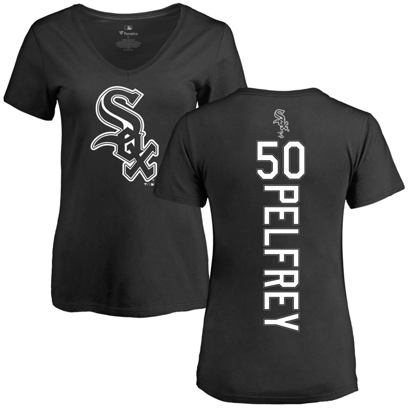 Women Chicago White Sox Mike Pelfrey #50 Black Backer Slim Fit T-Shirt