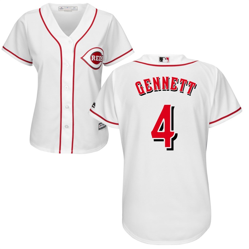 Women Cincinnati Reds #4 Scooter Gennett Home White Cool Base Jersey