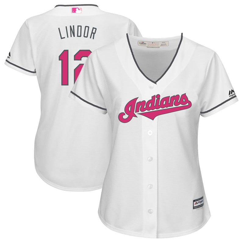 Women 2017 Mother's Day Cleveland Indians #12 Francisco Lindor White Cool Base Jersey