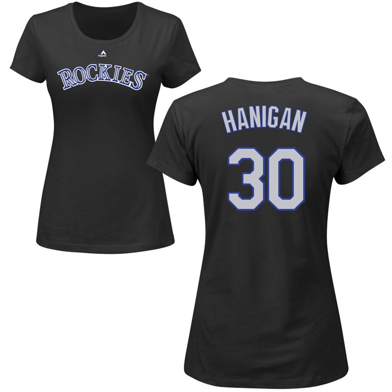 Women Colorado Rockies Ryan Hanigan #30 Black Roster Name & Number T-Shirt