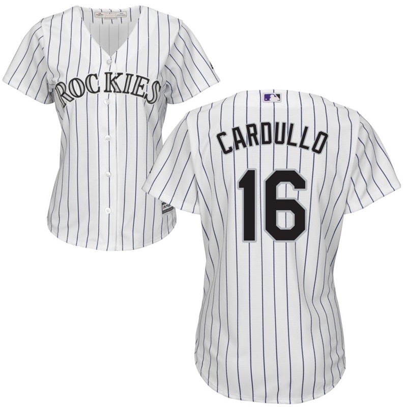 Women Colorado Rockies #16 Stephen Cardullo Home White Cool Base Jersey