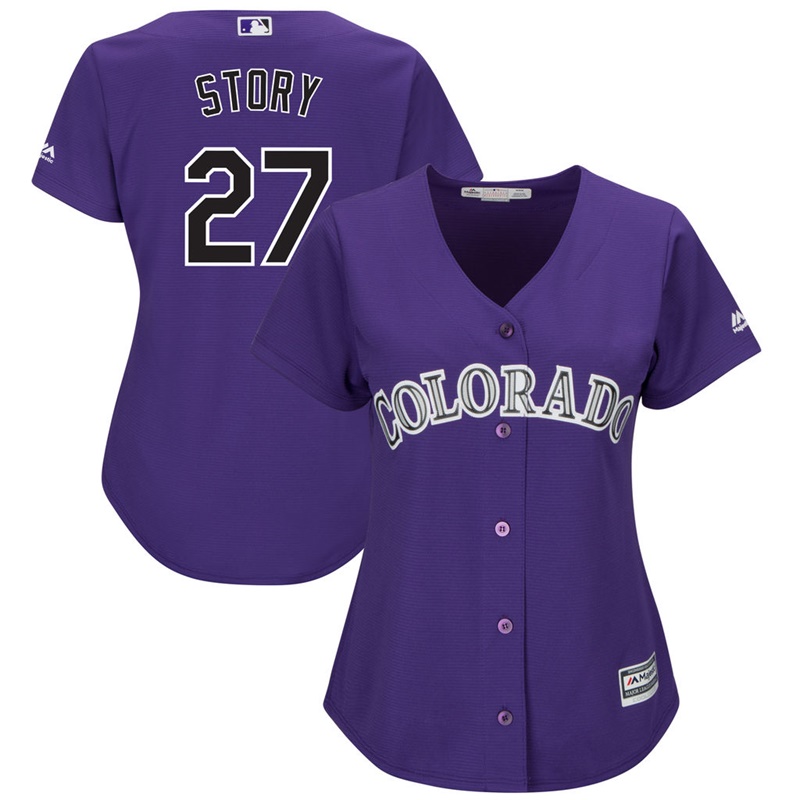 Women Colorado Rockies #27 Trevor Story Alternate Purple Cool Base Jersey