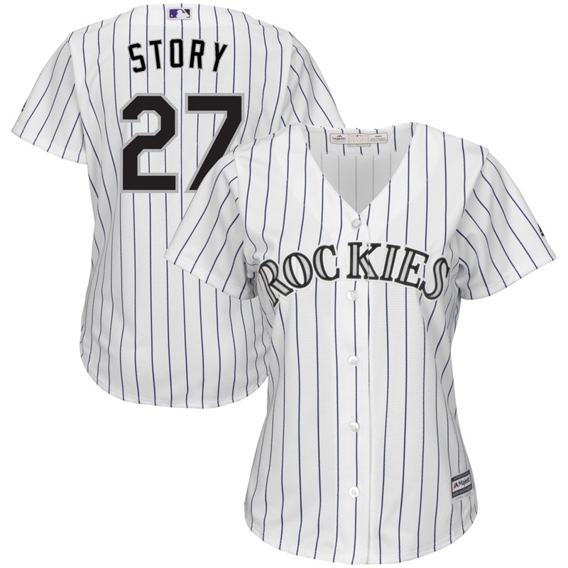 Women Colorado Rockies #27 Trevor Story Home White Cool Base Jersey