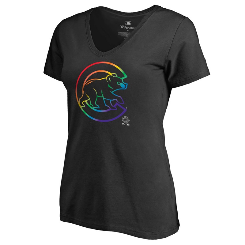 Women Chicago Cubs V-Neck Pride Black T-Shirt