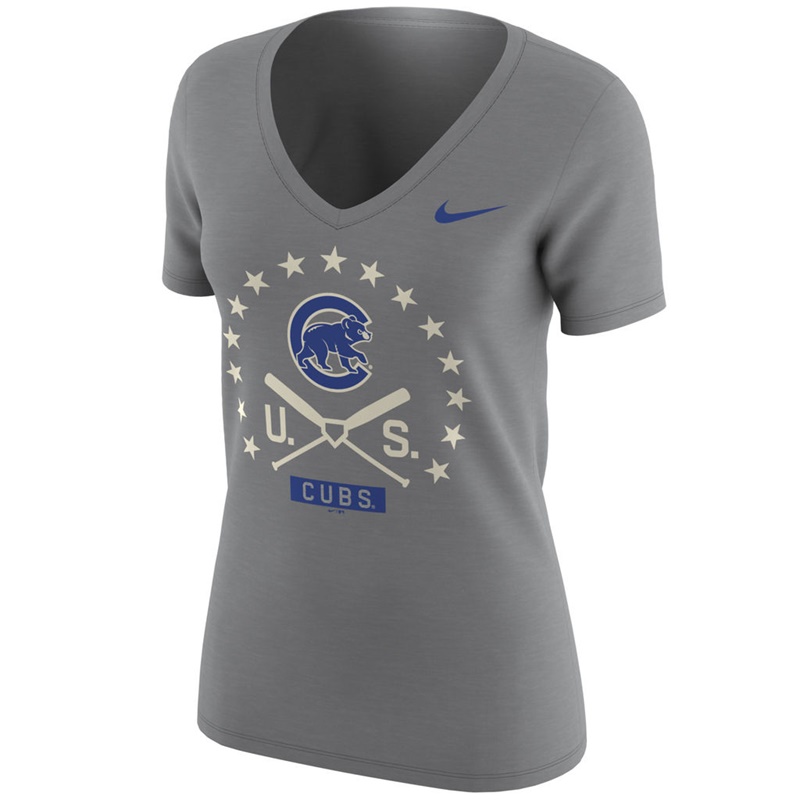 Chicago Cubs Heathered Gray V-Neck Memorial Day T-Shirt -  Women