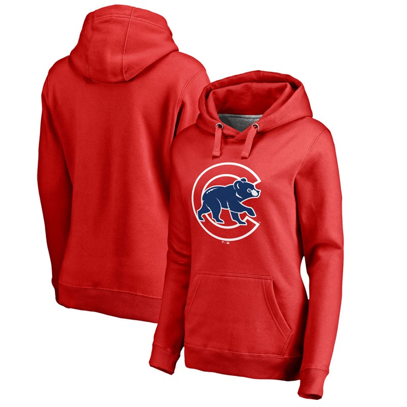 Women Chicago Cubs Red Primary Logo Pullover Hoodie