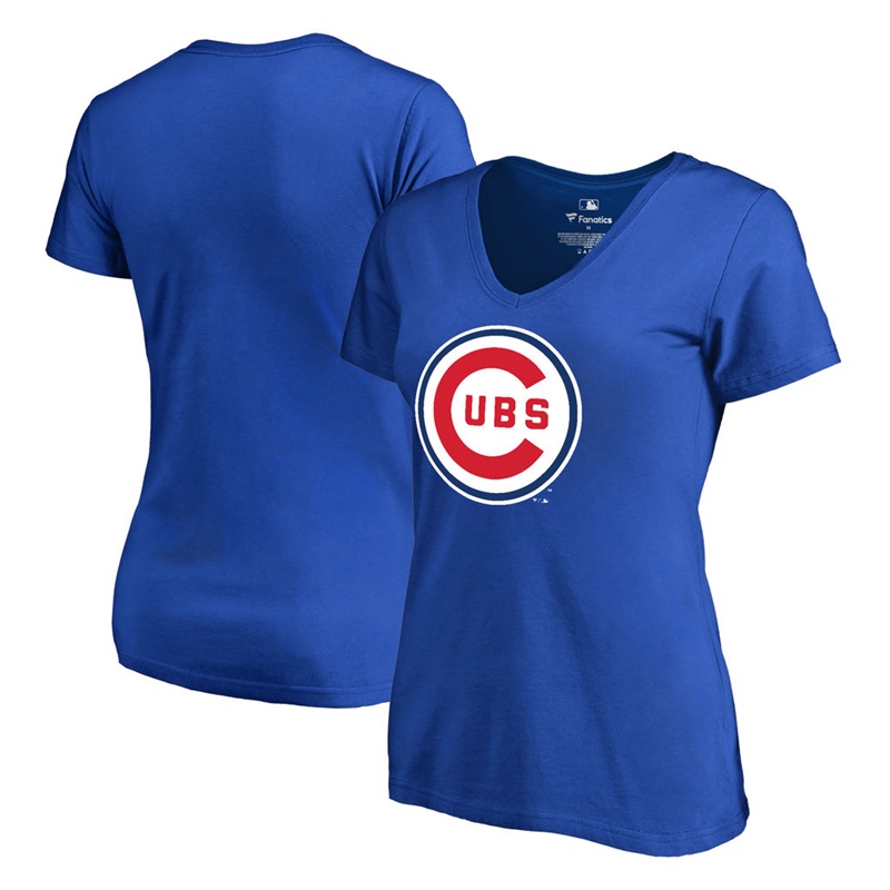 Women Chicago Cubs Royal Cooperstown Collection Forbes V-Neck T-Shirt