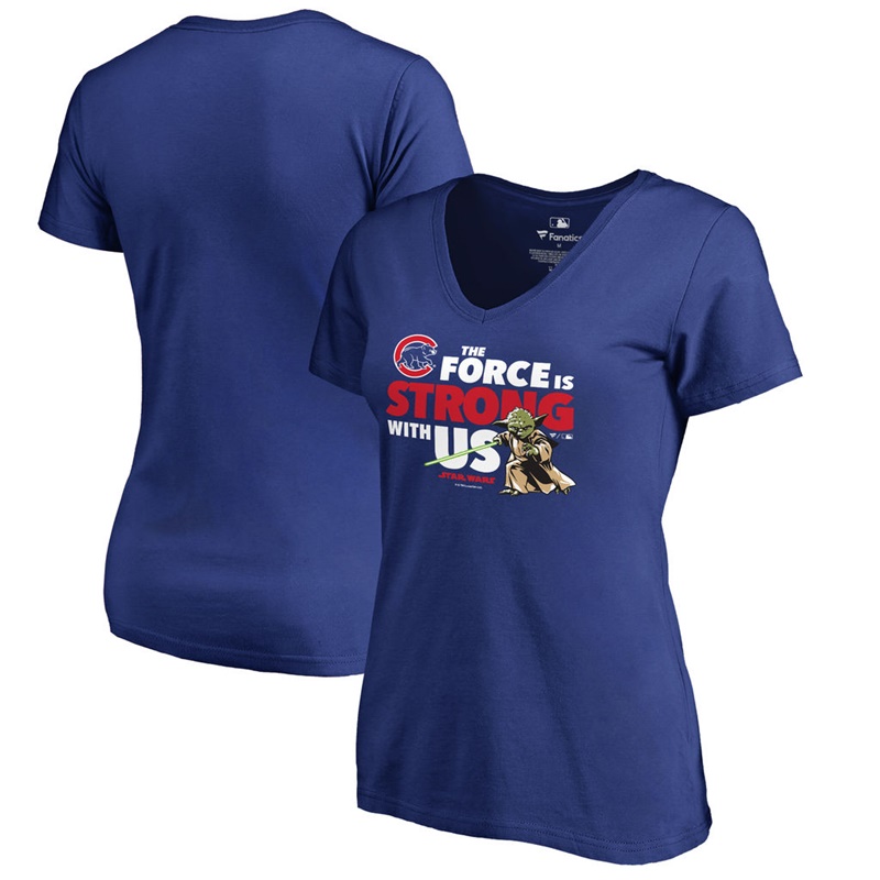 Women Chicago Cubs Star Wars Jedi Strong V-Neck Slim Fit Royal T-Shirt