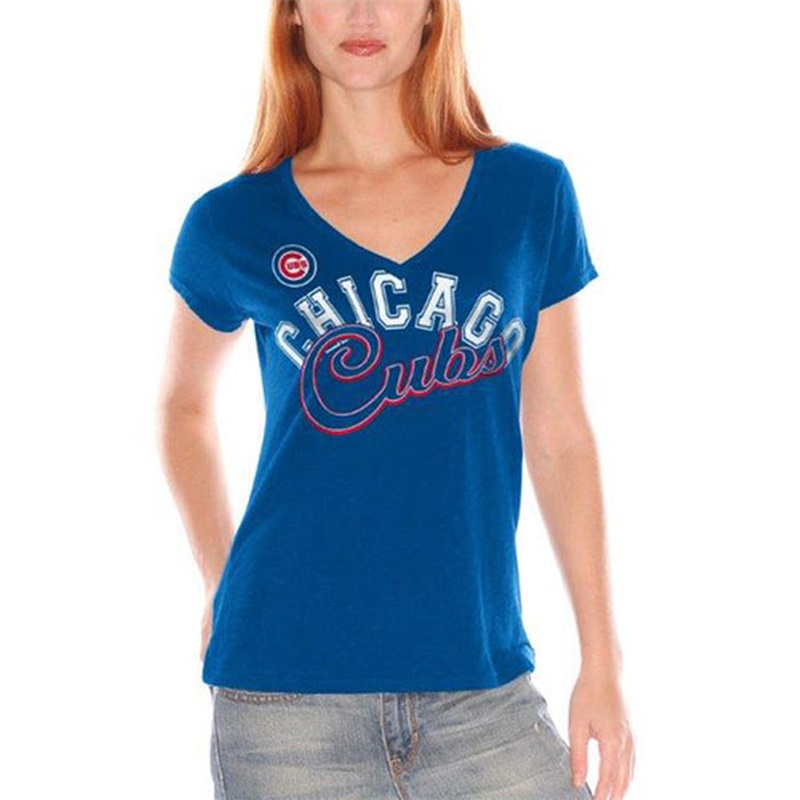 Women Chicago Cubs V-Neck Fair Catch Royal T-Shirt