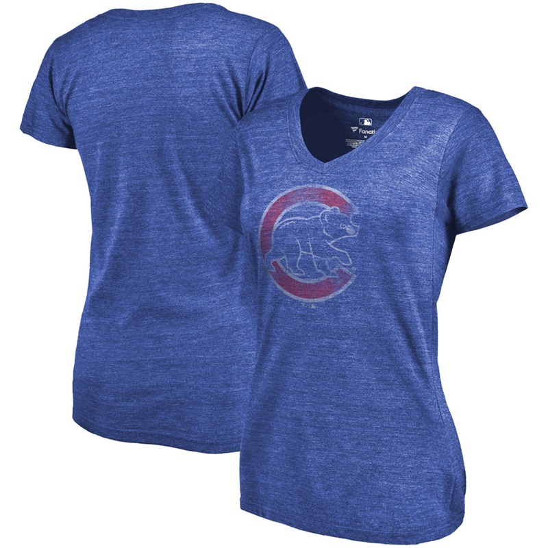 Women Chicago Cubs V-Neck Primary Distressed Team Royal T-Shirt