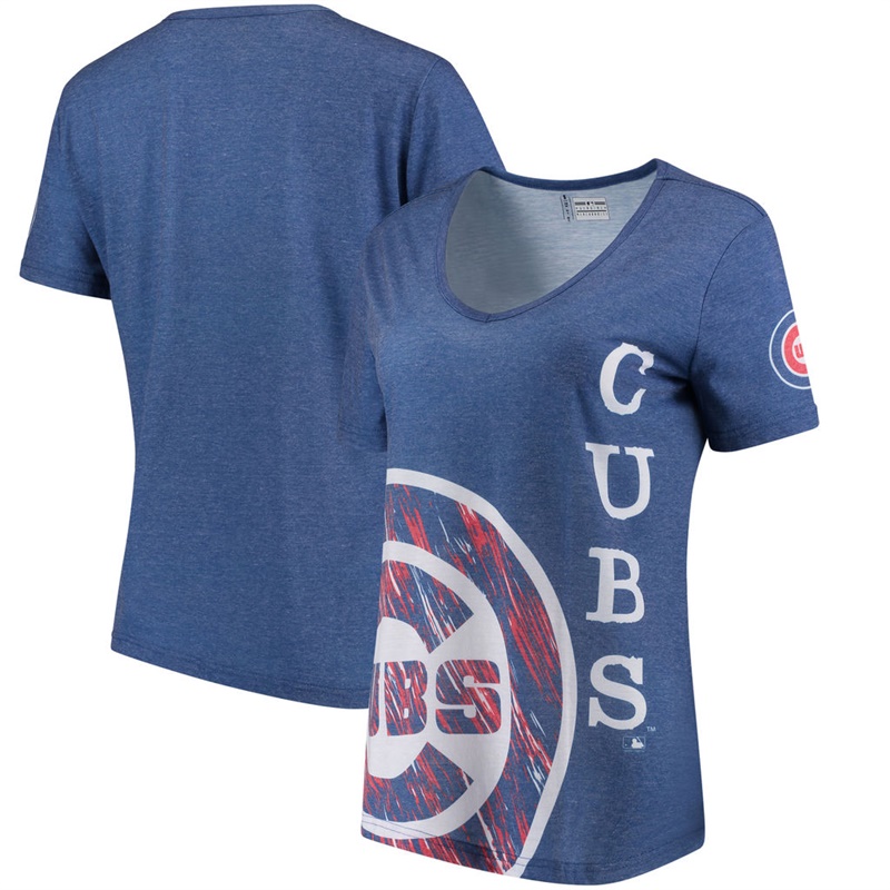 Women Chicago Cubs V-Neck Static Rain Royal T-Shirt