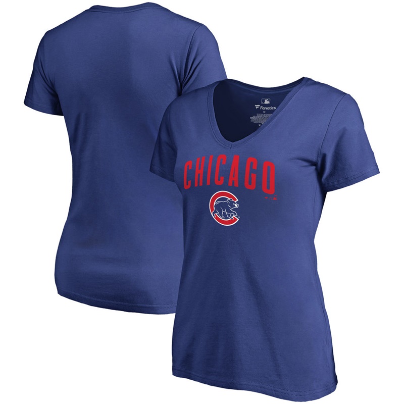 Women Chicago Cubs V-Neck Team Lockup Royal T-Shirt