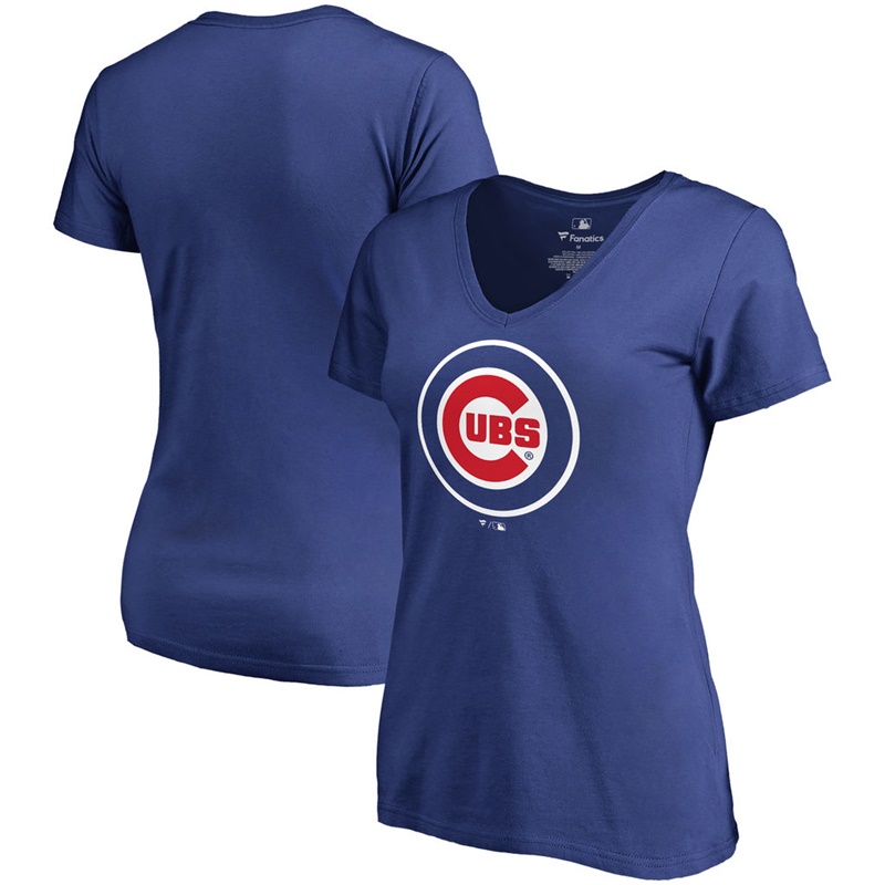 Women Chicago Cubs V-Neck Team Wordmark Royal T-Shirt