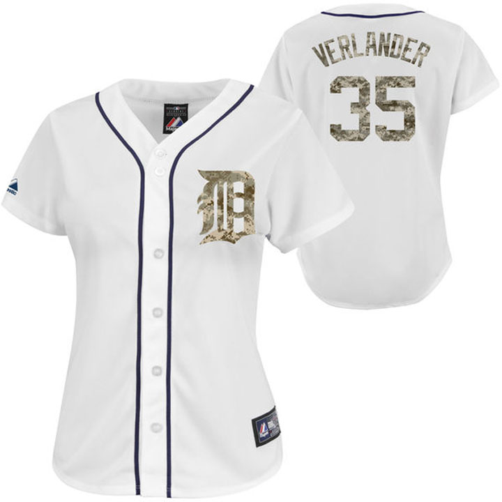 Women's Detroit Tigers Justin Verlander #35 Majestic White Digital Camo USMC Player Jersey