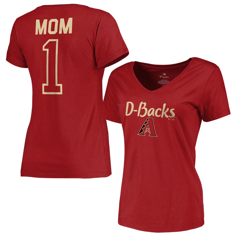 Women 2017 Mother's Day Arizona Diamondbacks #1 Mom V-Neck Red T-Shirt