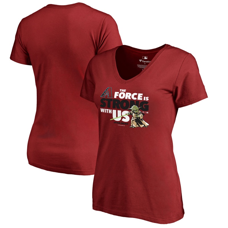 Women Arizona Diamondbacks Star Wars Jedi Strong V-Neck Slim Fit Red T-Shirt