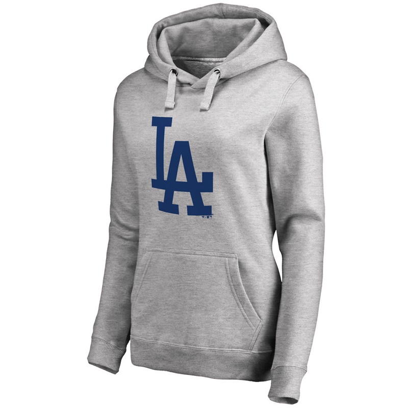 Women Los Angeles Dodgers Ash Secondary Color Primary Logo Pullover Hoodie