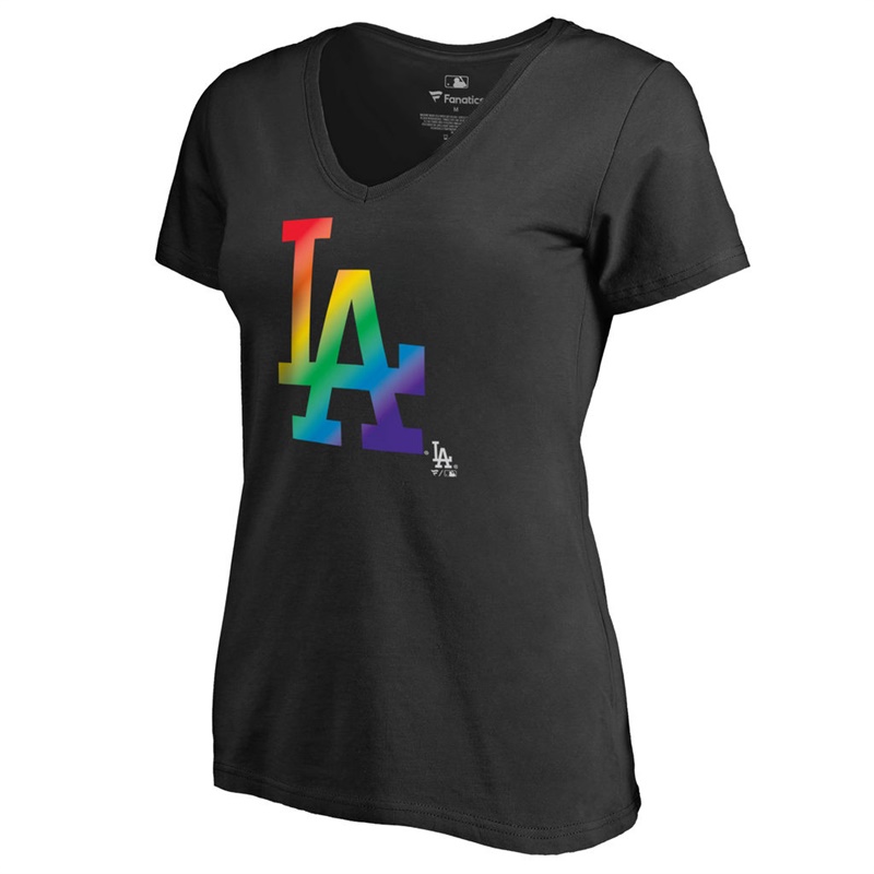 Women Los Angeles Dodgers V-Neck Pride Black T-Shirt