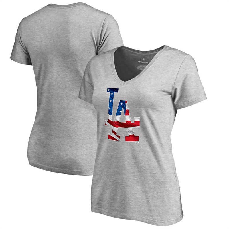 Women Los Angeles Dodgers Slim Fit Banner Wave Gray T-Shirt