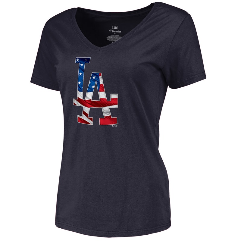 Women Los Angeles Dodgers Slim Fit Banner Wave Navy T-Shirt