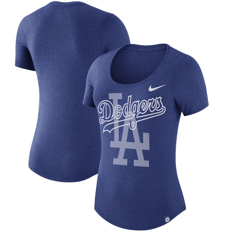 Women Los Angeles Dodgers Burnout Scoop Neck Performance Royal T-Shirt