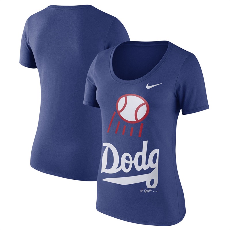 Women Los Angeles Dodgers Royal Stack Logo Scoop Neck T-Shirt