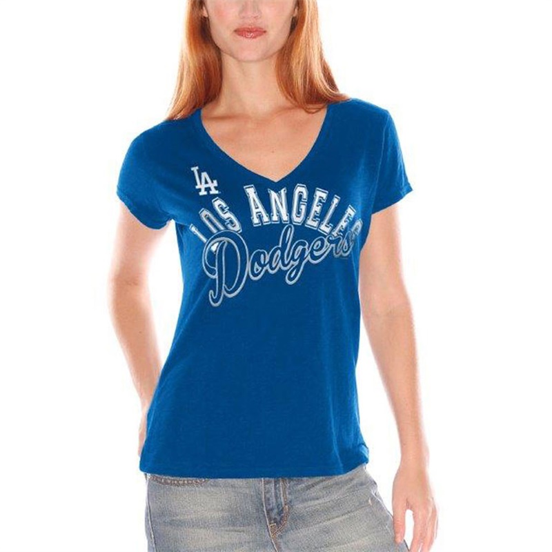 Women Los Angeles Dodgers V-Neck Fair Catch Royal T-Shirt