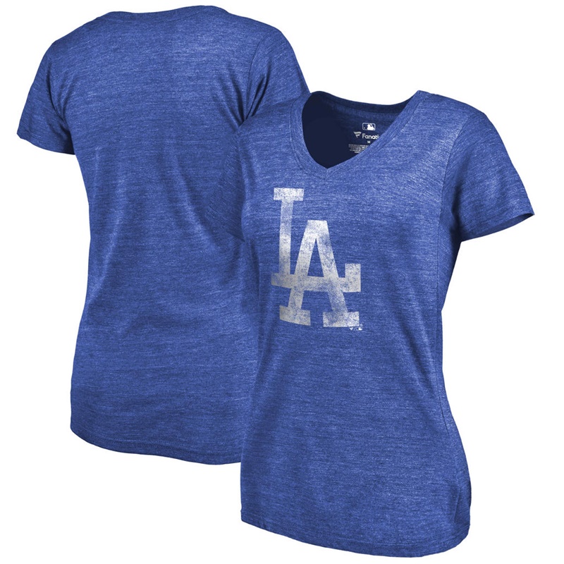 Women Los Angeles Dodgers V-Neck Primary Distressed Team Royal T-Shirt