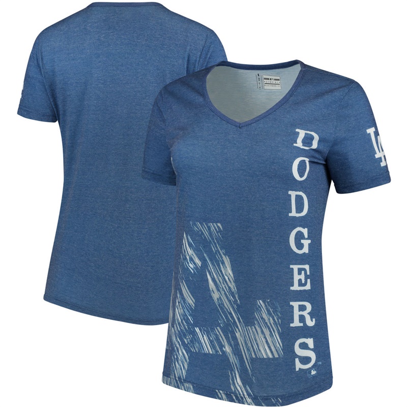 Women Los Angeles Dodgers V-Neck Static Rain Royal T-Shirt