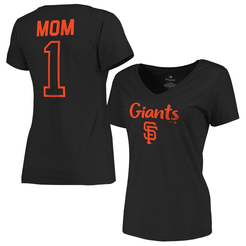 Women 2017 Mother's Day San Francisco Giants #1 Mom V-Neck Black T-Shirt