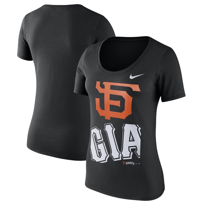 Women San Francisco Giants Black Stack Logo Scoop Neck T-Shirt