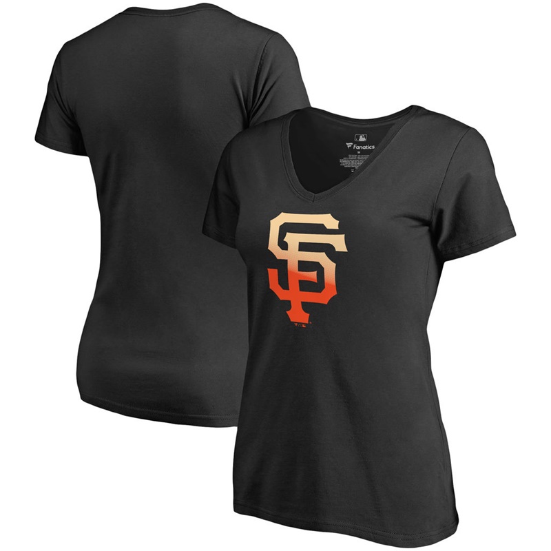 Women San Francisco Giants Black V-Neck Gradient Logo T-Shirt