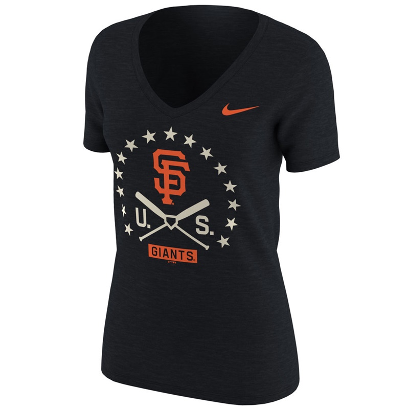 San Francisco Giants Black V-Neck Memorial Day T-Shirt -  Women