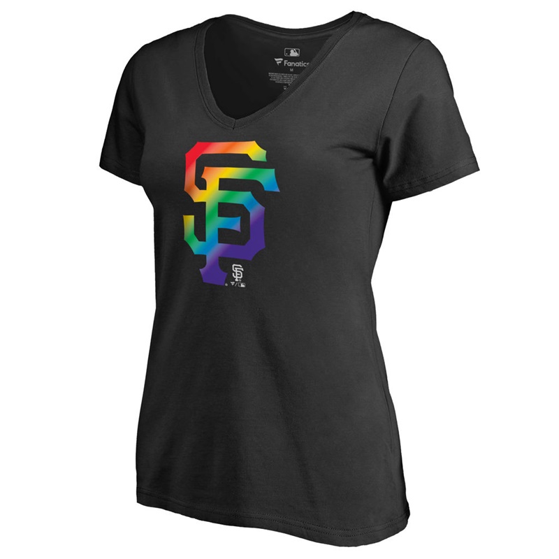 Women San Francisco Giants V-Neck Pride Black T-Shirt