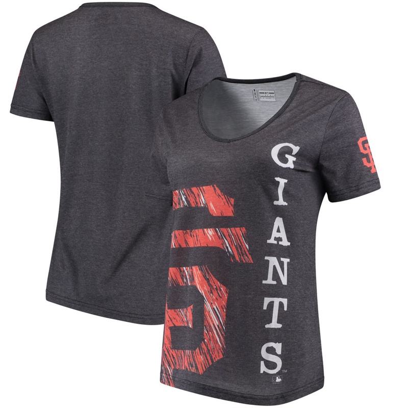 Women San Francisco Giants V-Neck Static Rain Black T-Shirt