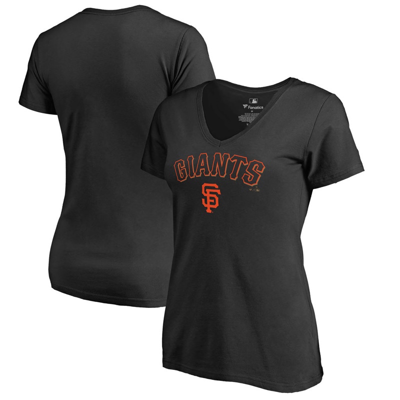 Women San Francisco Giants V-Neck Team Lockup Black T-Shirt